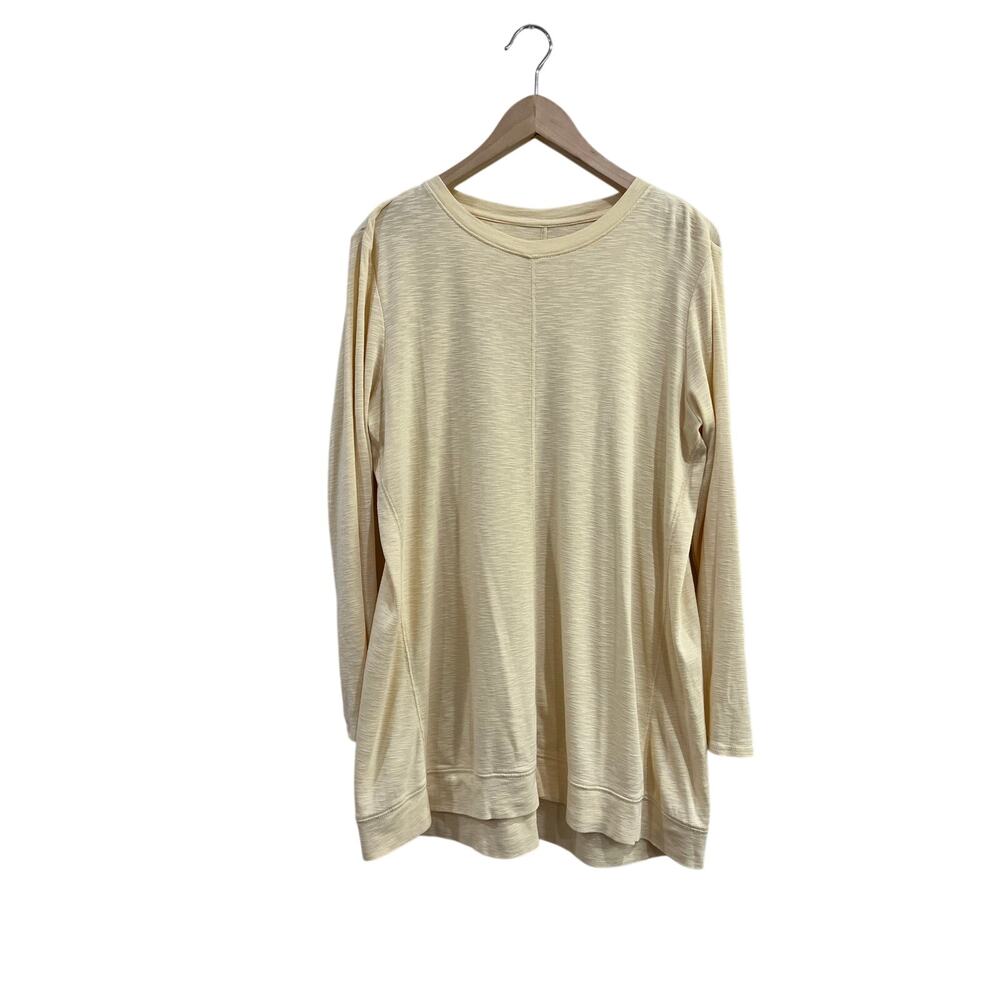 J Jill Pima Cotton Pale‎ Yellow Butter Elliptical Long Sleeve Tunic Top Sz Large
